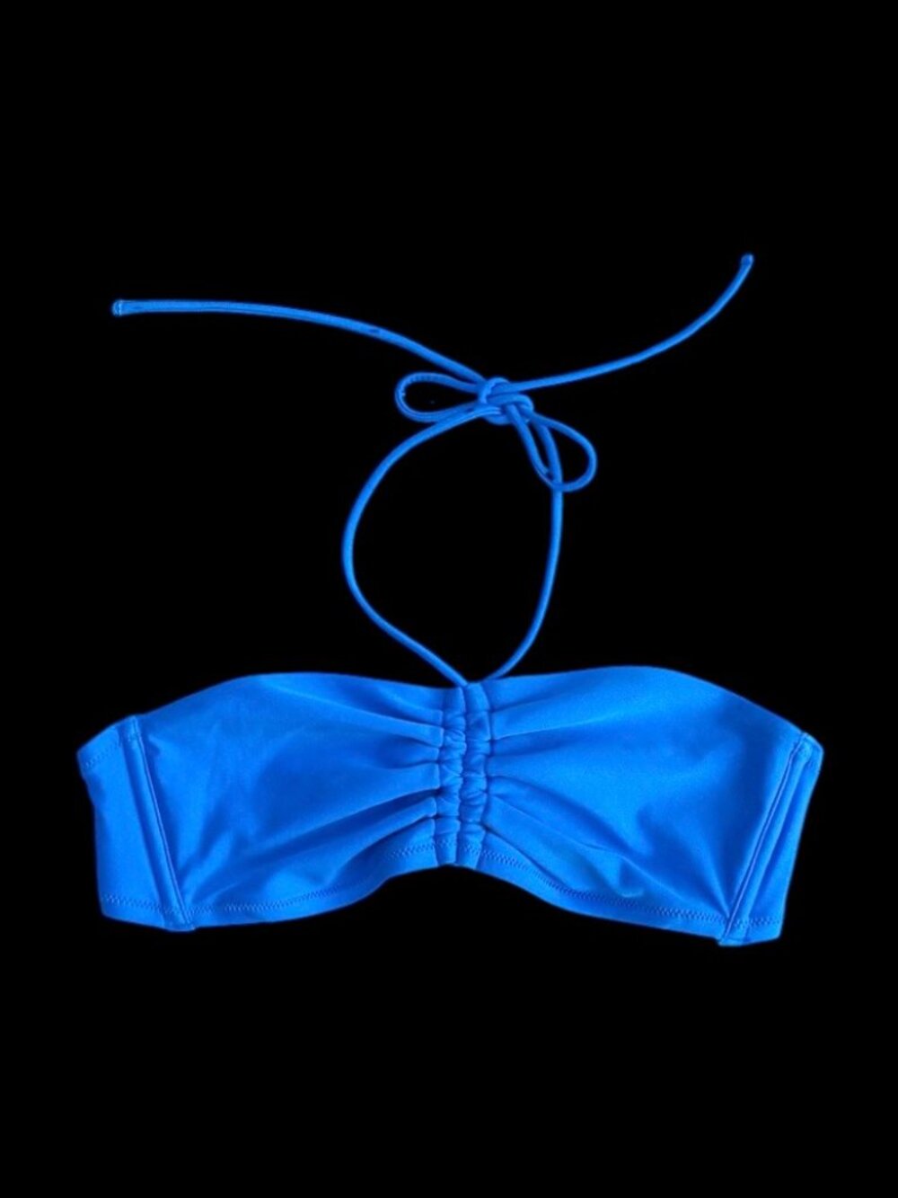 Shade & Shore Women’s Bandeau Bikini Top Blue Ruched Tie Neck, M